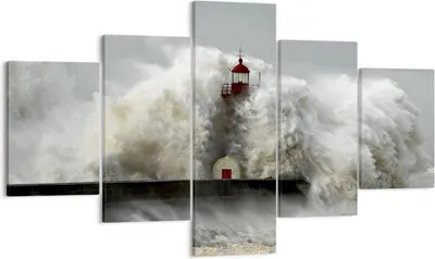Produktbild von Bild auf Leinwand - Leinwandbild - Leuchtturm Ozean Sturm - 125x70cm - Wand Bild - Wanddeko - Leinwanddruck - Bilder - Kunstdruck - Wanddekoration - Leinwand bilder - Wandkunst - EA125x70-2442