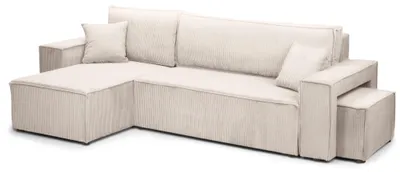 Immagine prodotto di Divano angolare con funzione letto, contenitore e pouf, colore avorio (Klara)