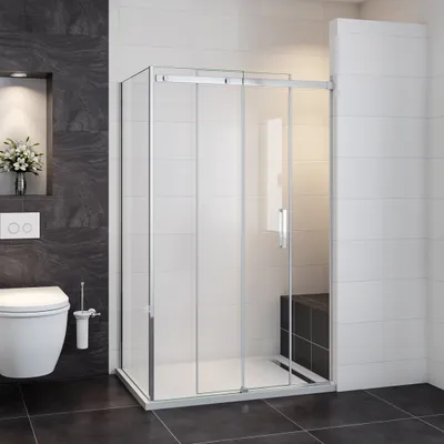 Produktbild von Schiebetüren:120cm+Seitenwand:80cm Duschkabine Duschwand 8mm Nano ESG Glasdusche Schiebetür Duschwand Höhe:195 cm