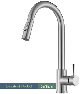 Immagine prodotto di Miscelatore per lavello da cucina - Miscelatore estraibile - Tubo flessibile - Rotazione a 360° - Miscelatore monocomando per acqua calda e fredda - Installazione con un foro - Acciaio inossidabile - Finitura in nichel spazzolato