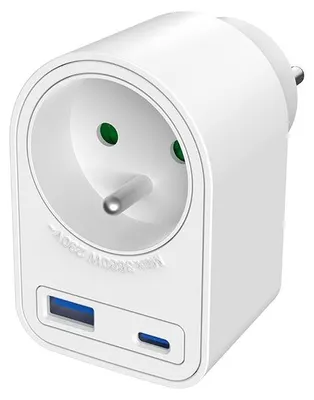 Image de Prise secteur Europe + 2 ports USB A+C PD Blanc Bigben