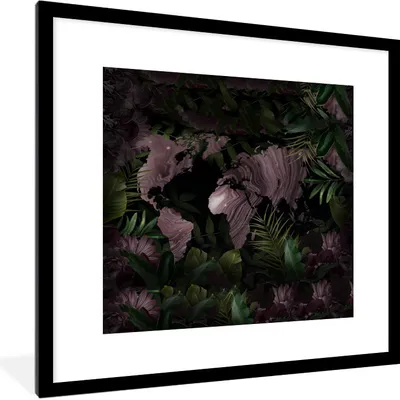Produktbild von MuchoWow® MuchoWow® Gerahmtes Poster Weltkarte - Lila - Pflanzen 40x40 cm - Poster mit zchwarzem Bilderrahmen - Poster - Plakat im Rahmen
