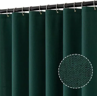 Zdjęcie produktu dla Ibenzoa® Zasłona prysznicowa, ciemnozielona, 200 x 240 cm – poliester, wygląd lnu, wodoodporna, obciążony dół, zawiera 14 oczek