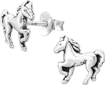 Produktbild von Monkimau Pferd Kinder Ohrringe | 925 Silber | Mädchen Ohrstecker Schmuck | Hypoallergen & | Kinderohrringe Geschenkidee