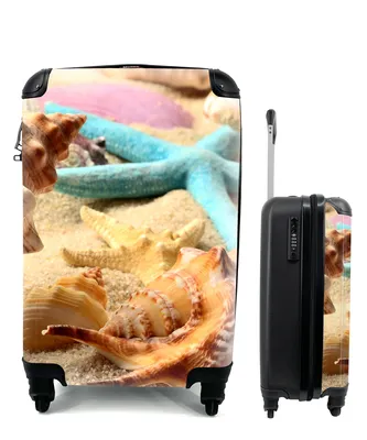 Produktbild von MuchoWow® Koffer Handgepäck Trolley Rollkoffer Kleine Reisekoffer mit 4 Rollen - Seesterne - Muscheln - Sand - Strand - Cabin Size < 55x40x23 cm & 55x40x20 cm - Fotokoffer - Kabinenkoffer - Boardgepäck - Reise-Box - Reisekoffer - Reisegepäck - Koffer mit Bild - Trolley für Kinder