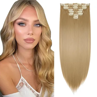Immagine prodotto di Extension per capelli sintetici, clip-in, 8 ciocche, 18 clip, 66 cm, biondo miele
