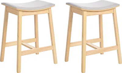 Produktbild von BELIANI Barhocker 2er Set Hellbraun u. Hellgrau Gummibaumholz Gepolstert mit Lehne Fußstützen ohne Armlehnen Wohnzimmer Küche Bar Wohnküche