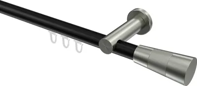 Produktbild von Interdeco Innenlaufstange / Gardinenstange mit Innenlauf Schwarz / Edelstahl-Optik, Typ Platon Tanara (Konus Bicolor), 20 mm Ø 1-läufig, 240 cm