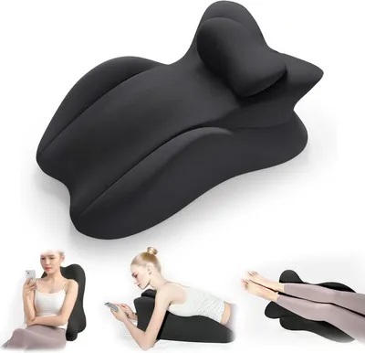 Image de （Noir）Coussin cervical en mousse à mémoire de forme pour adultes en position ventrale - Coussin ergonomique en forme de coin pour le sommeil sur le ventre, la lecture et le soutien du dos et de la nuque