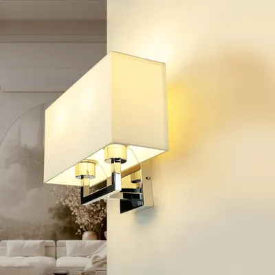 Immagine prodotto di Lampada da parete Moderna HOTEL acciaio cromato tessuto E27 2 luci antiabbagliamento parete camera da letto corridoio