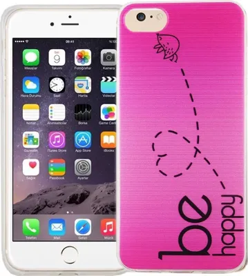 Produktbild von Handy Hülle für Apple iPhone 8 Cover Case Schutz Tasche Motiv Slim Silikon TPU Be Happy Pink