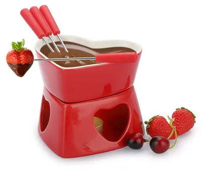Image de Set de fondues au chocolat en céramique, comprenant 4 fourchettes et un petit réchaud