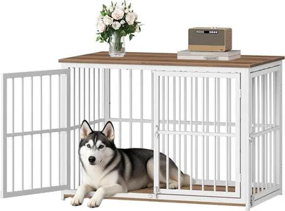 Produktbild von Hundebett / Hundekäfig – Sichere Ruhezone – Design mit 3 Türen – 100 cm – Braun-Weiß