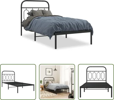 Produktbild von The Living Store Bettgestell mit Kopfteil Metall Schwarz 90x190 cm