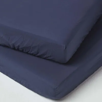 Image de HOMESCAPES Drap-housse pour lit d'enfant, bleu foncé, 100% coton densité de fil 200, lot de 2, 70 x 140 cm