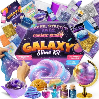 Productafbeelding van Galaxy slime kit voor meisjes - Globe en magische potion flessenset - Doe-het-zelf handwerk - Verjaardagsfeestje