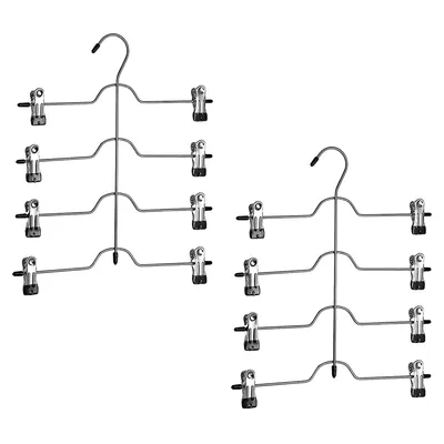 Two multi-tiered hangers with clips for clothes, presented against a white background.