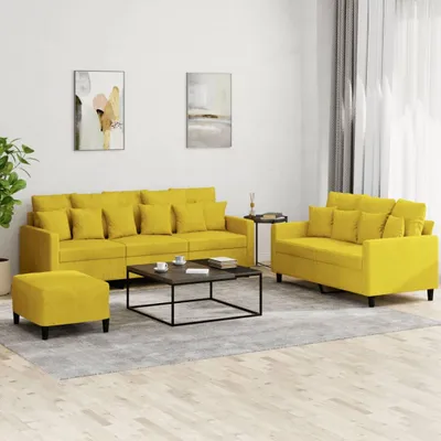 Produktbild von 3-tlg. Sofagarnitur mit Kissen Gelb Samt , Schlafsofas 2024 Neu