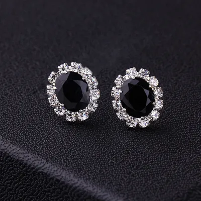 Produktbild von Mode Frauen Dame Elegante Strass Blume Ohr Stud Ohrringe Geschenk Schmuck-Schwarz