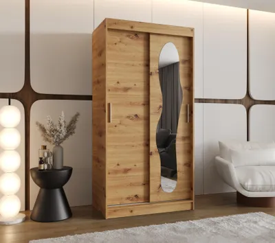 Obrázok produktu pre Šatníková skriňa 100 cm BEYZA so zrkadlom - dub artisan