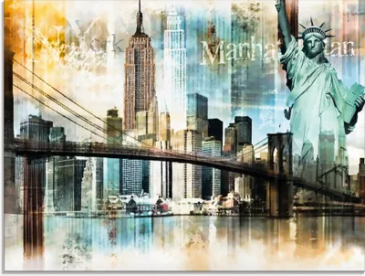 Produktbild von ARTland Glasbild New York Skyline Abstrakte Collage II Größe: 80x60 cm