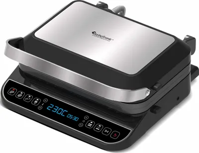 Obrázek produktu pro TurboTronic kontaktní gril - CG900 - digitální ovládání, LCD displej, odnímatelné desky, otevření 180°, stolní gril, panini gril, elektrický gril na maso, burgery a steaky, sendvičovač Stříbrná