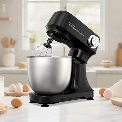 Produktbild von Küchenmaschine mit Knethaken & Rührbesen 300 W 12 Geschwindigkeitsstufen + Pulse-Funktion 4,5 L Knetmaschine Teigmaschine Schwarz