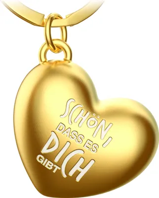 Produktbild von Herz Schlüsselanhänger in Gold mit Gravur - "Schön dass es dich gibt" - Glücksbringer Geschenk für beste Freundin Partnerin Frau