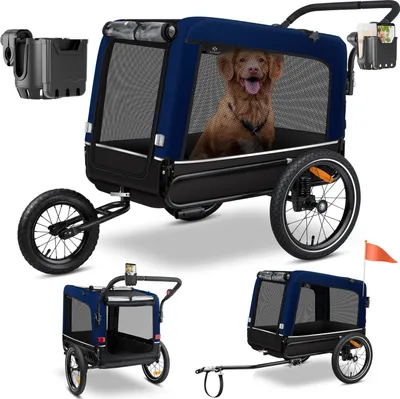 Produktbild von KESSER® Hundeanhänger Boxer 3-in-1 Hundebuggy & Jogger Fahrradanhänger groß ca. 240 Liter Volumen, gefedert, 360° Grad Vorderrad, 600D Oxford Canvas, SmartSpace Concept, maximale Belastbarkeit: 40 kg