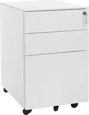 Productafbeelding van Afsluitbaar ladeblok - met wielen, 3 lades en ruimte voor hangmappen - kantoorkast - wit - 39 x 60 x 52 cm