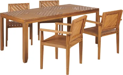 Produktbild von BELIANI Gartenmöbel Set 5-teilig Hellbraun Akazienholz Tisch 180 x 90 cm Rechteckig mit 4 Stühlen Terrasse Garten Outdoor Außenbereich Ausstattung