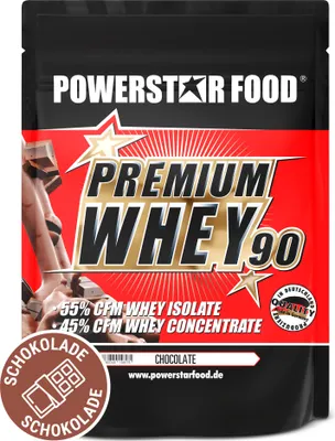 Produktbild von Powerstar PREMIUM WHEY 90 | 90% Protein i.Tr. | Whey-Protein-Pulver 850 g | 55% CFM Whey Isolat & 45% CFM Konzentrat | Eiweiß-Pulver Chocolate