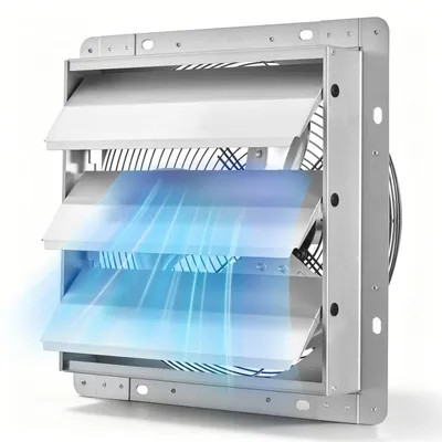 Produktbild von Abluftventilator 31,2 cm - Industrie-Wandventilator mit Lamellen - Stahlgehäuse - Wandmontage - 2124 m³/h - 1400 U/min - Leiser Betrieb