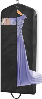 Image de Unyqoos® : Sac de rangement pour vêtements de 165 cm – housse noire résistante à l'eau, idéale pour les robes longues et les costumes, pliable avec des poignées de transport et une fenêtre transparente, pouvant contenir jusqu'à 6 vêtements