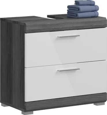 Obrázok produktu pre Kúpeľňová skrinka Rootz – drevo – biela s vysokým leskom – dymovo strieborná – 60 cm x 56 cm x 34 cm