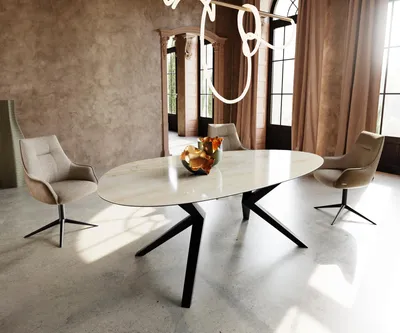 Produktbild von DELIFE Esstisch Edge Oval 220x120 Keramik Iris FMG Onice Oro Zenthara kantig Metall Schwarz