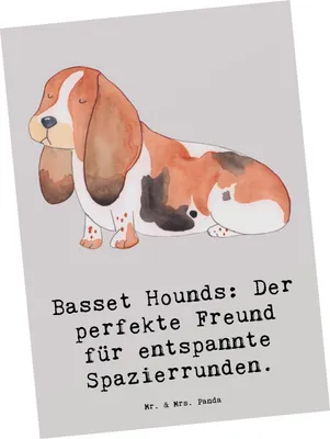Produktbild von Mr. & Mrs. Panda Postkarte Basset Hound Freund - Grau Pastell - Geschenk, Hunde, verspielter Hund, Hundeliebhaber, treuer Begleiter, einzelkarte, Loyalität, Hunderasse