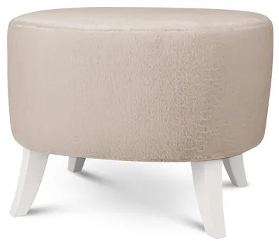 Produktbild von MG Design Ovaler Kunstfell-Hocker 52 x 62 cm in Beige mit Holzbeinen - Gepolsterter Fußhocker für Wohnzimmer oder Schlafzimmer