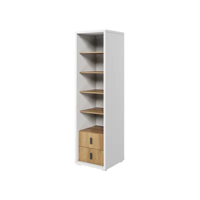 Productafbeelding van MINIO, boekenkast, hoge kast "SIMI", 55 cm, wit/natuurlijke Hikora-kleur