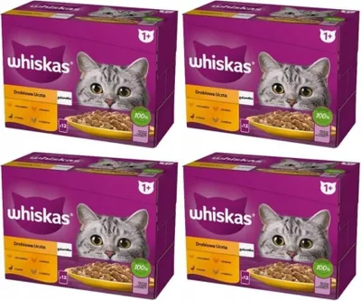 Produktbild von Whiskas Katzenfutter nass Geflügel Auswahl in Gelee 48 Portionsbeutel à 85g (4-er Pack)