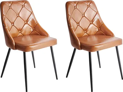 Obrázek produktu pro BELIANI Sada 2 křesel zlatohnědá s prošívaným opěradlem a černými kovovými nohami jídelna moderní glamour styl