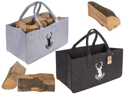 Produktbild von OOTB Graue Filztasche für Kaminholz Hirschkopf