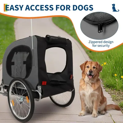 Immagine prodotto di Rimorchio per animali domestici - Passeggino pieghevole per cani e jogging - Capacità di carico: 40 kg - Impermeabile e traspirante - Ruote ad attacco rapido - Attacco universale per biciclette - Colore: nero