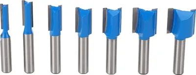Produktbild von 7-teiliges Set gerader Fräser mit 8-mm-Schaft, Doppelnut, Hartmetall, für Holzbearbeitung