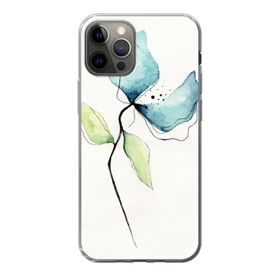 Produktbild von MuchoWow® Handyhülle Schutzhülle Hülle für iPhone 12 Pro Blumen - Aquarell - Blau Silikon Softcase Handy Hülle - Abdeckung
