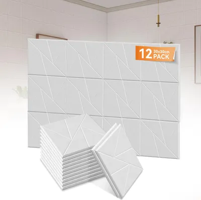 Obrázek produktu pro LZQ sada 12 čtvercových akustických panelů 30x30x0,9 cm samolepicí zvuková izolace ve tvaru V bílá