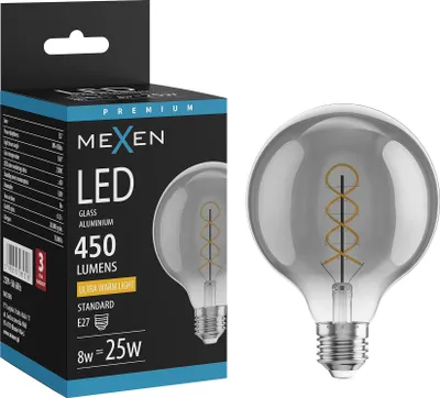 Obrázok produktu pre Mexen Vintis LED žiarovka Filament Spiral E27, G95, 8 W, teplá – 2200 K, 450 lm, dymová – L167-E27-0822-70