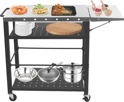 Immagine prodotto di Carrello barbecue con tavolo, 4 ripiani, mobile con ruote bloccabili, nero