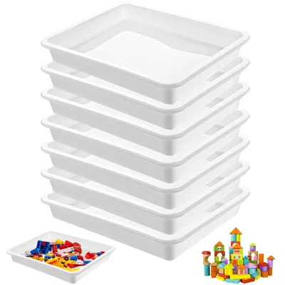 20 Kunststoff-Tabletts, 28x21x3 cm, weiß, rechteckig, stapelbar