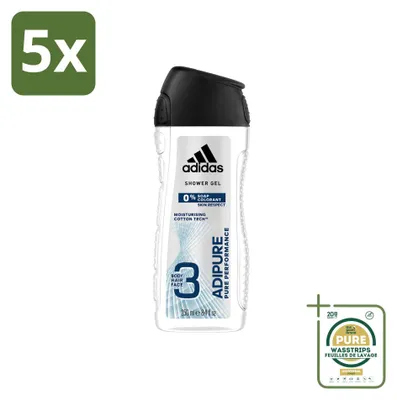 Zdjęcie produktu dla 5 sztuk żelu pod prysznic i szamponu 2-w-1 Adidas Adipure - 250 ml - zestaw ekonomiczny